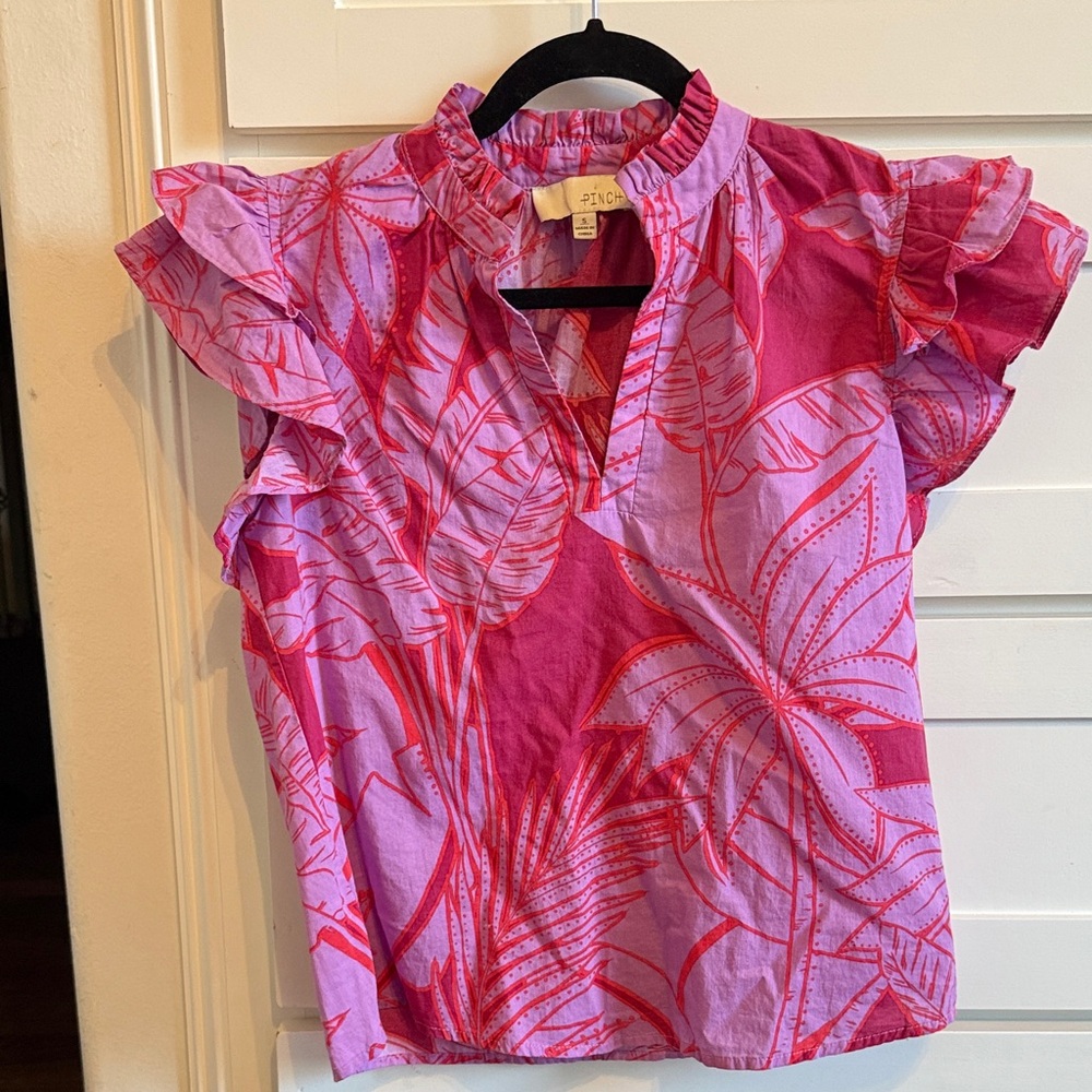 Pinch Pink and Red Leaf Print Blouse
